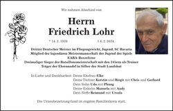 Traueranzeige Friedrich Lohr