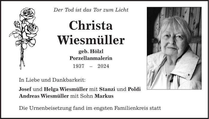 Traueranzeige Christa Wiesmüller