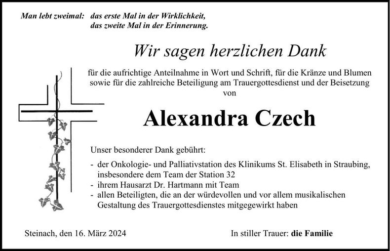 Traueranzeige Alexandra Czech