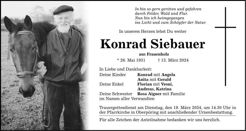Traueranzeige Konrad Siebauer