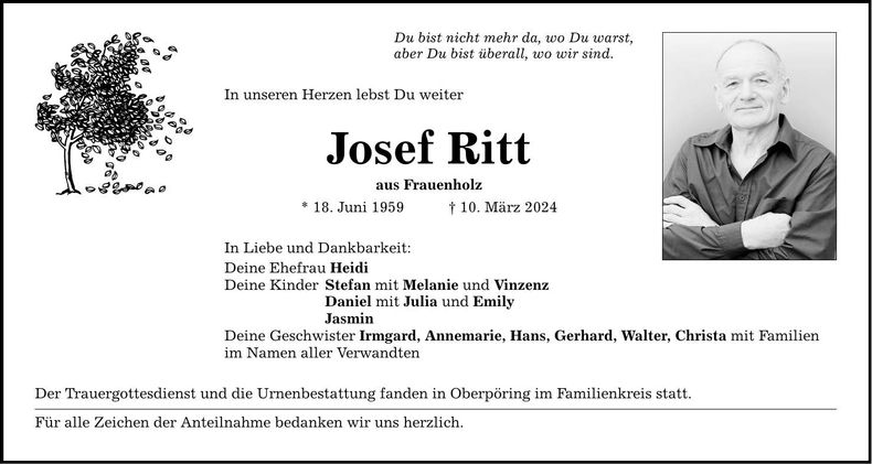 Traueranzeige Josef Ritt