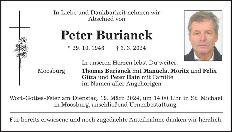 Traueranzeige Peter Burianek