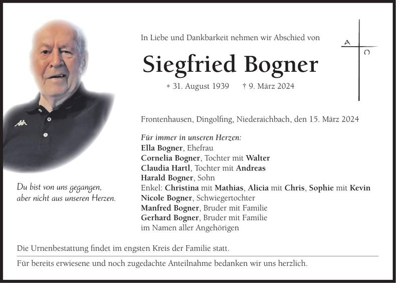 Traueranzeige Siegfried Bogner