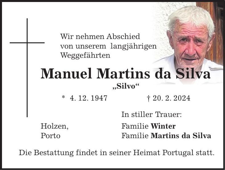 Traueranzeige Manuel Martins da Silva