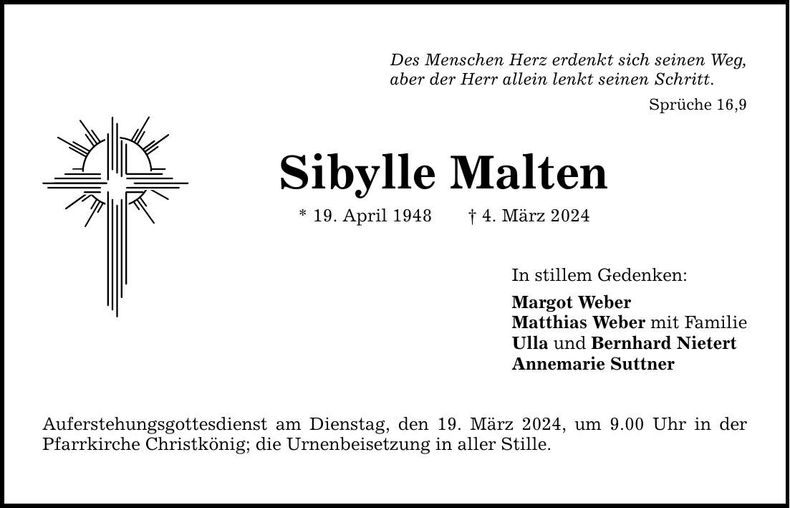 Traueranzeige Sibylle Malten