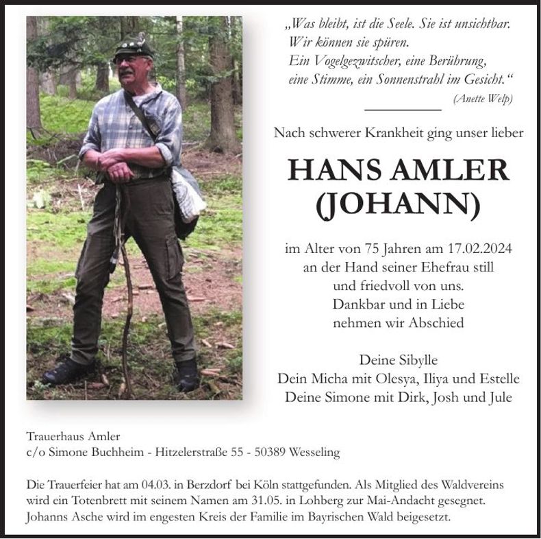 Traueranzeige Hans Amler