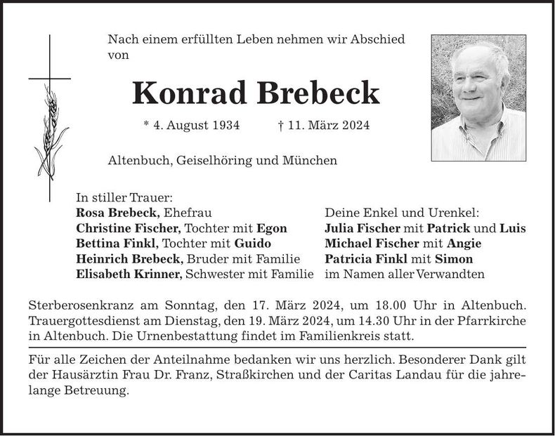 Traueranzeige Konrad Brebeck
