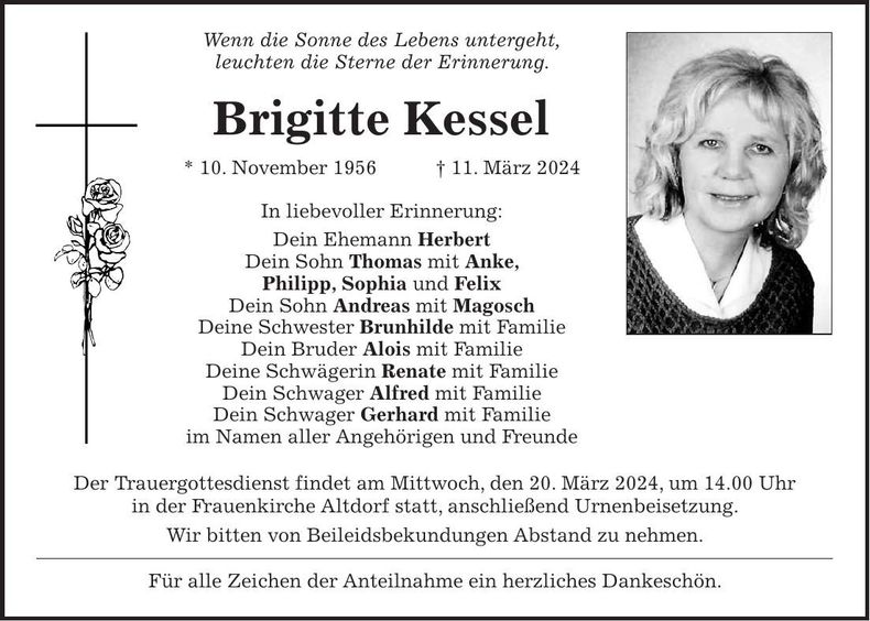 Traueranzeige Brigitte Kessel