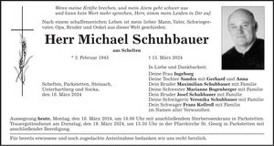 Traueranzeige Michael Schuhbauer