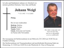 Traueranzeige Johann Weigl