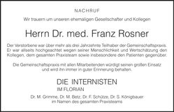 Traueranzeige Franz Rosner