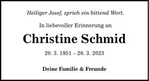 Traueranzeige Christine Schmid