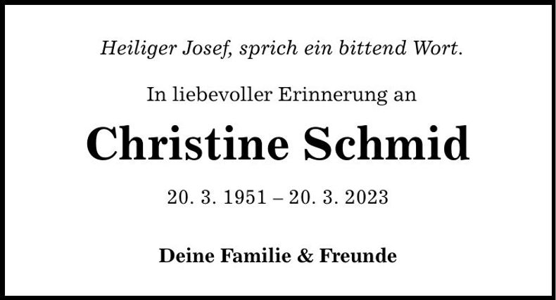 Traueranzeige Christine Schmid