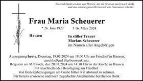 Traueranzeige Maria Scheuerer