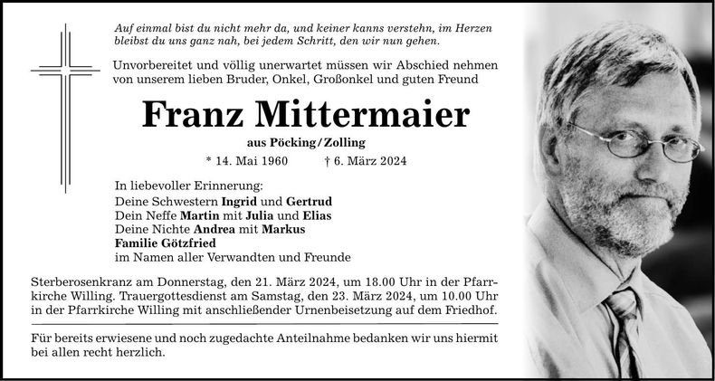 Traueranzeige Franz Mittermaier