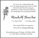 Traueranzeige Rudolf Sachs