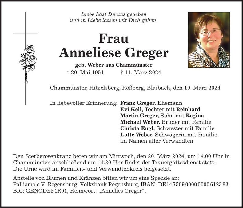 Traueranzeige Anneliese Greger