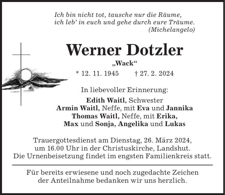 Traueranzeige Werner Dotzler