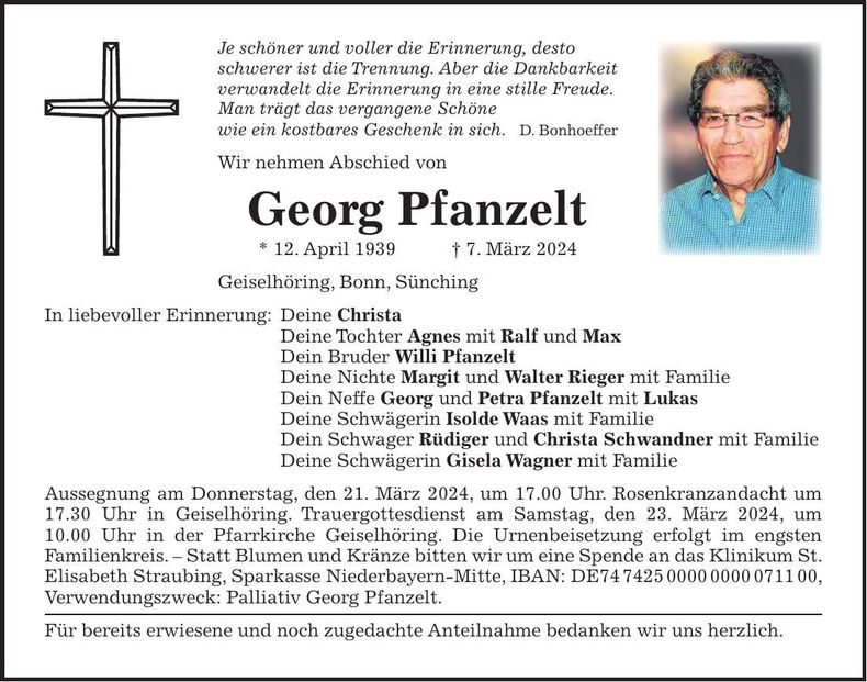 Traueranzeige Georg Pfanzelt