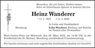 Traueranzeige Heinz Wanderer