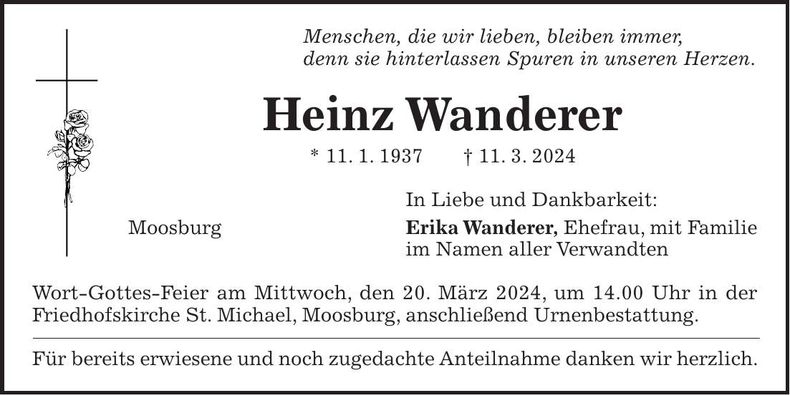 Traueranzeige Heinz Wanderer