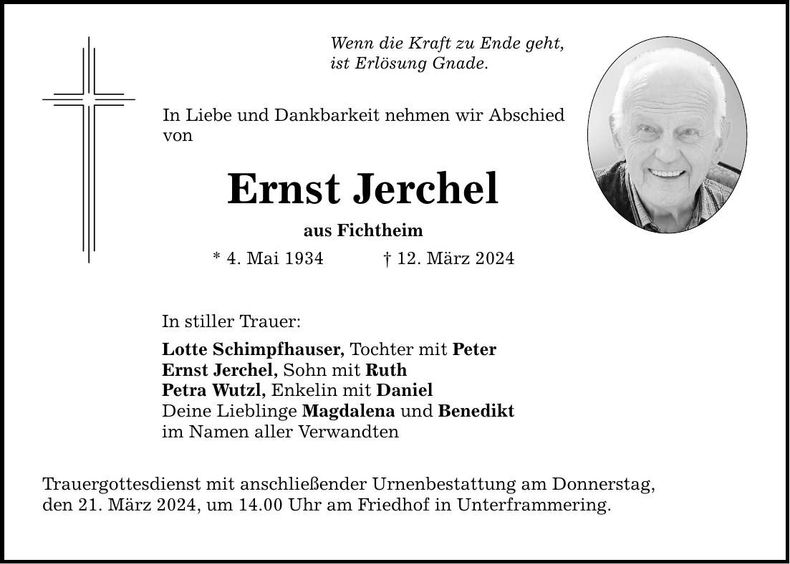 Traueranzeige Jerchel Ernst