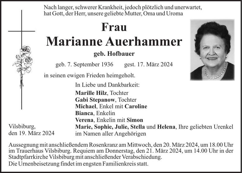 Traueranzeige Marianne Auerhammer