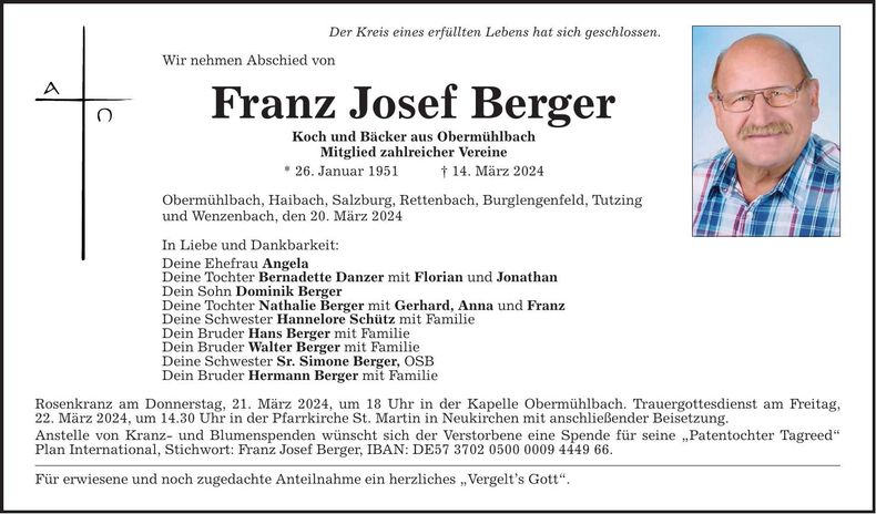 Traueranzeige Franz Berger