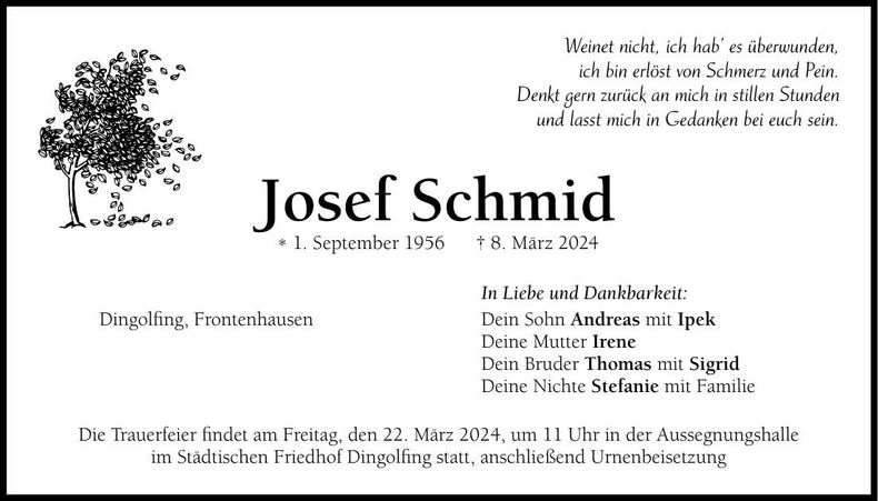 Traueranzeige Josef Schmid
