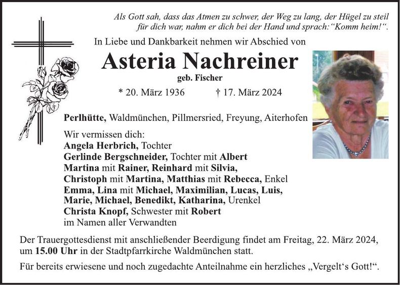 Traueranzeige Asteria Nachreiner