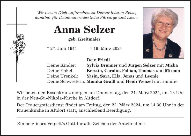 Traueranzeige Anna Selzer