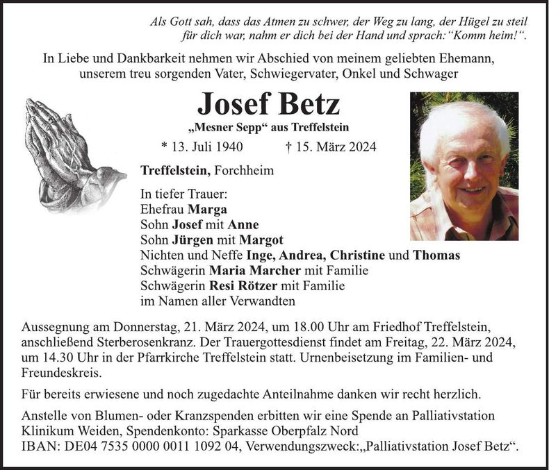 Traueranzeige Josef Betz
