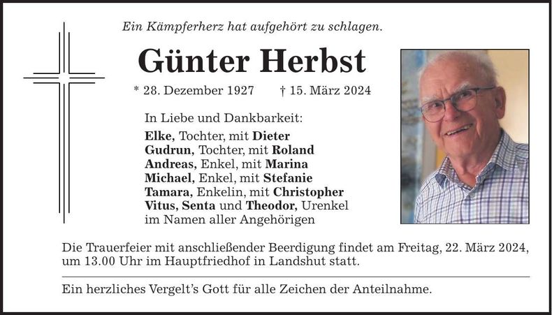 Traueranzeige Günter Herbst