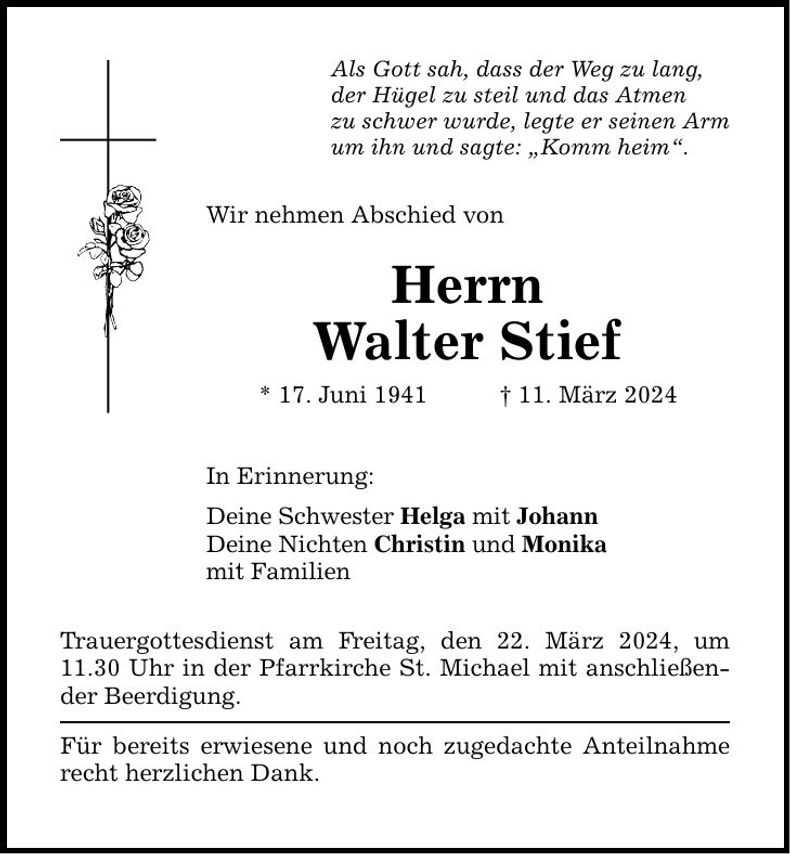 Traueranzeige Walter Stief