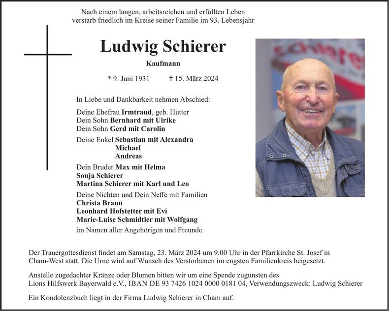 Traueranzeige Ludwig Schierer