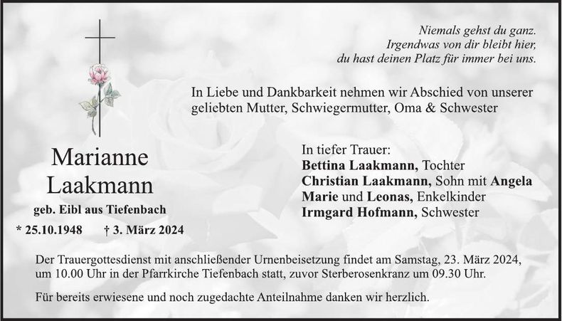 Traueranzeige Marianne Laakmann