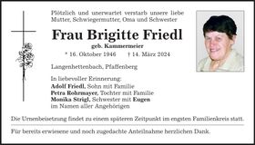 Traueranzeige Brigitte Friedl