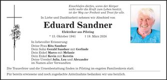 Traueranzeige Eduard Sandner