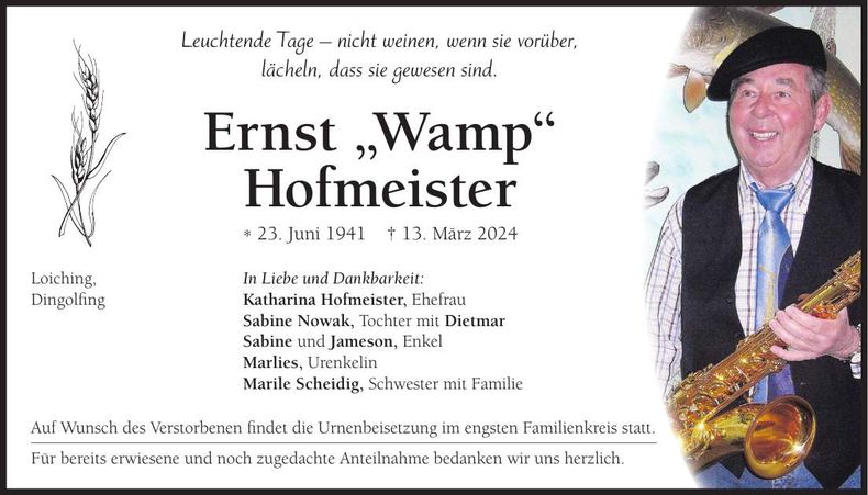 Traueranzeige Ernst Hofmeister