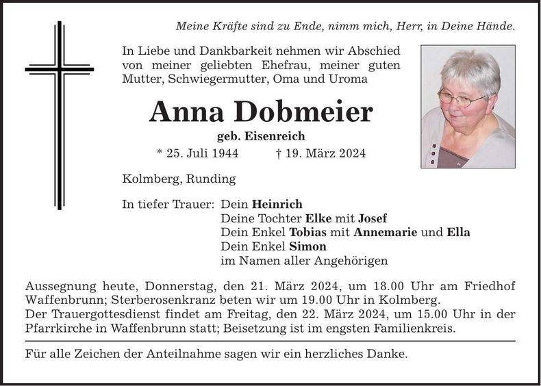 Traueranzeige Anna Dobmeier
