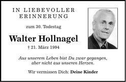 Traueranzeige Walter Hollnagel