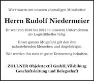 Traueranzeige Rudolf Niedermeier