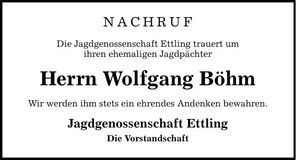 Traueranzeige Wolfgang Böhm