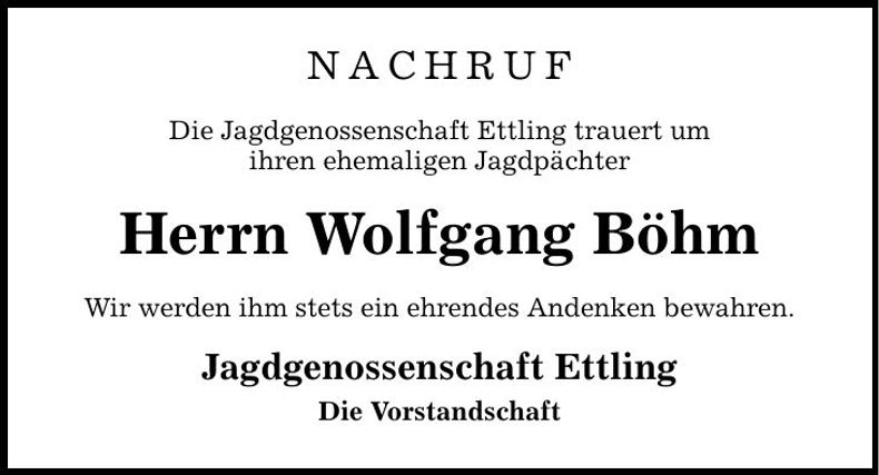 Traueranzeige Wolfgang Böhm