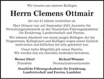 Traueranzeige Clemens Ottmair