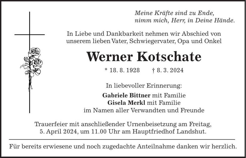 Traueranzeige Werner Kotschate