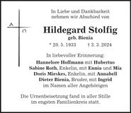 Traueranzeige Hildegard Stolfig