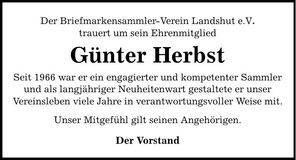 Traueranzeige Günter Herbst