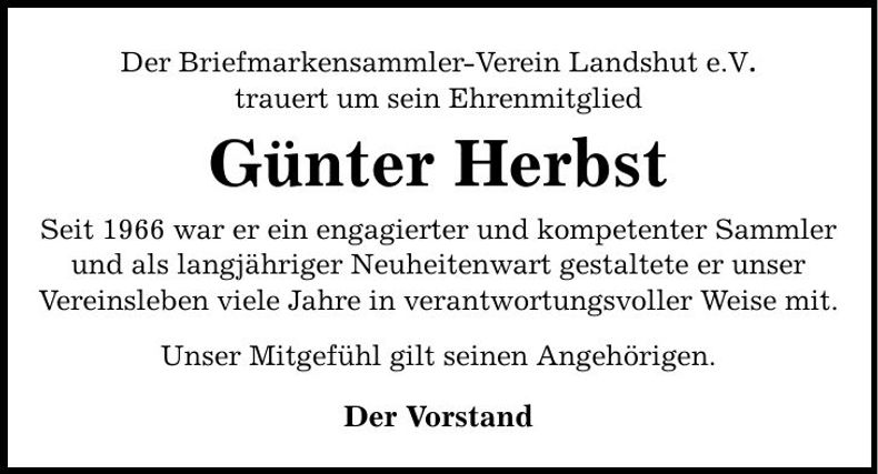 Traueranzeige Günter Herbst