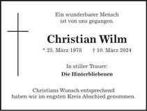Traueranzeige Christian Wilm